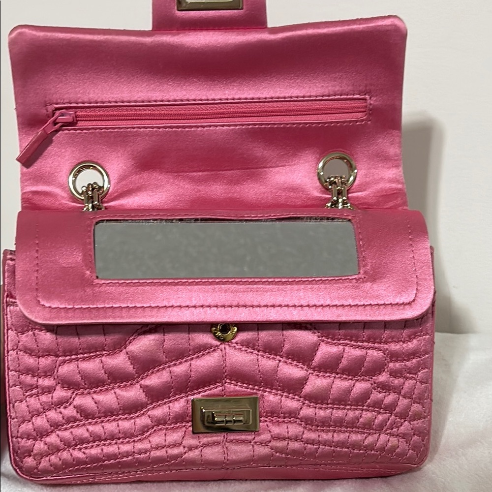 Chanel Authentic Pink Satin Silk Croc Embossed 2.55 Mini Double Flap Bag - Picture 6 of 16